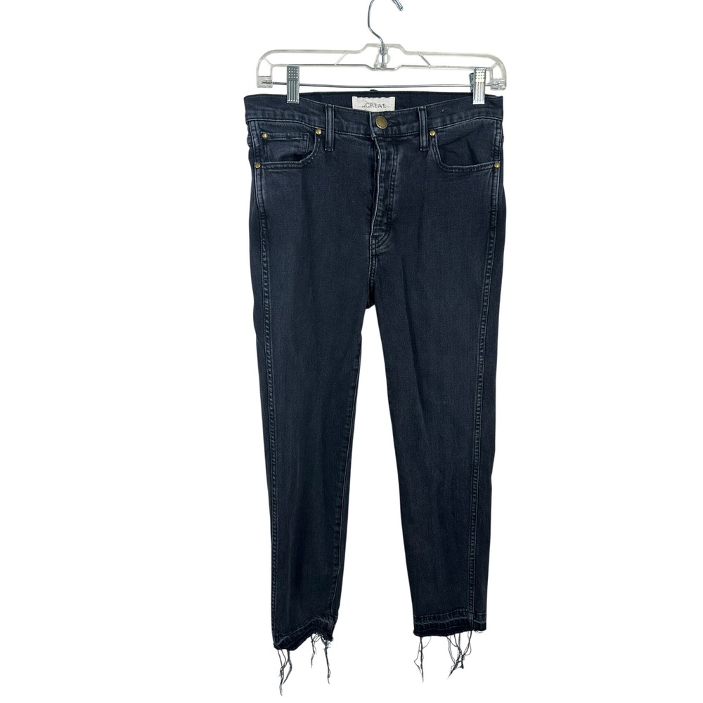 THE GREAT The Fellow Jeans Women 24 Black Very Good Raw Hem High Rise Button Fly